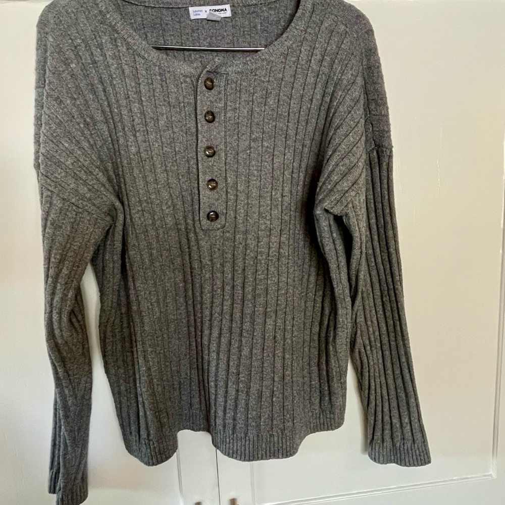 Gray Ribbed Knit Pants and Top Set